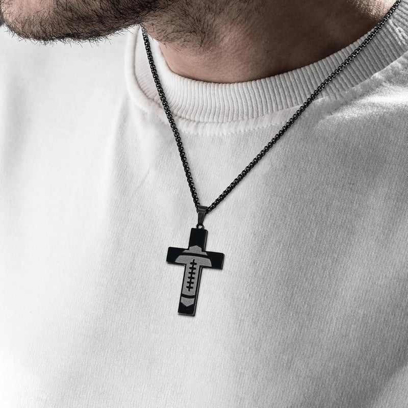 GLITTO Store Football Cross Necklace for Kids Teen Boys - Inspirational Bible Verse Religious Christian Gift - Image 2